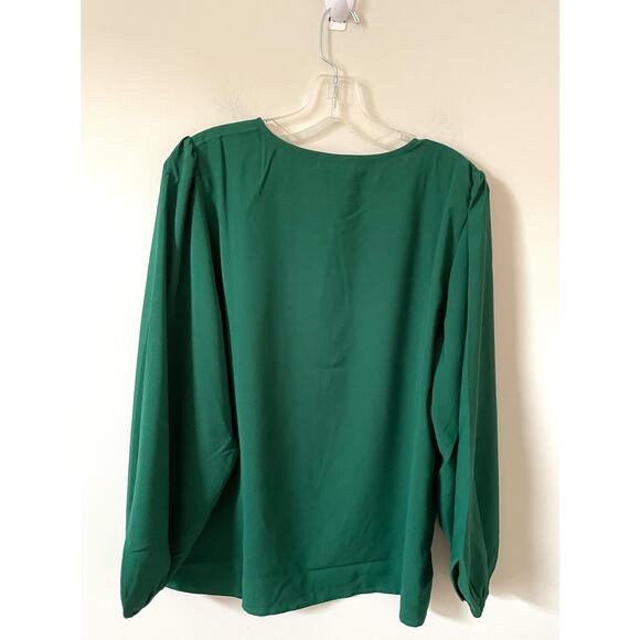 J. Crew Keyhole Long Sleeve Blouse Green Size Large Tall NEW - Picture 3 of 9